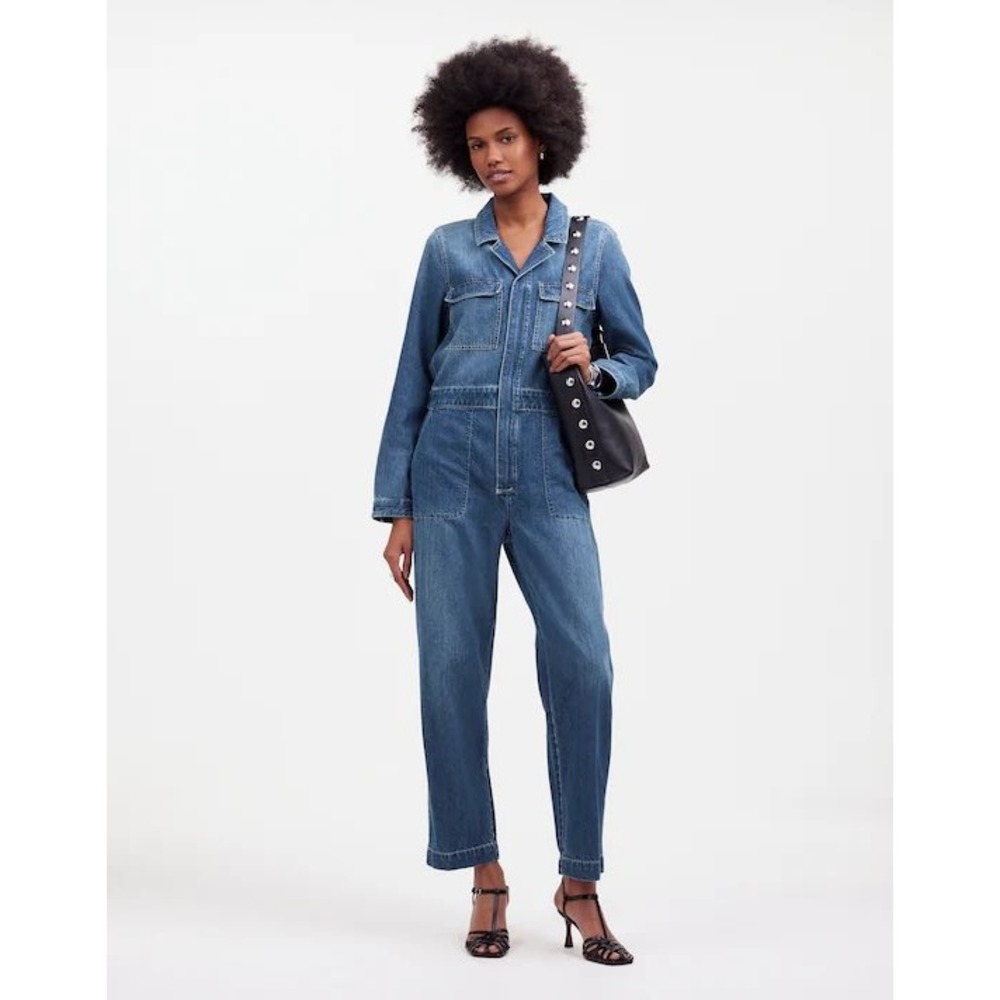 Madewell Denim Long Sleeve Zip Front Utility Coveralls Dewitt Wash XXS NEW